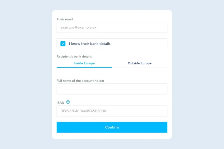 Введення банківських реквізитів у Wise