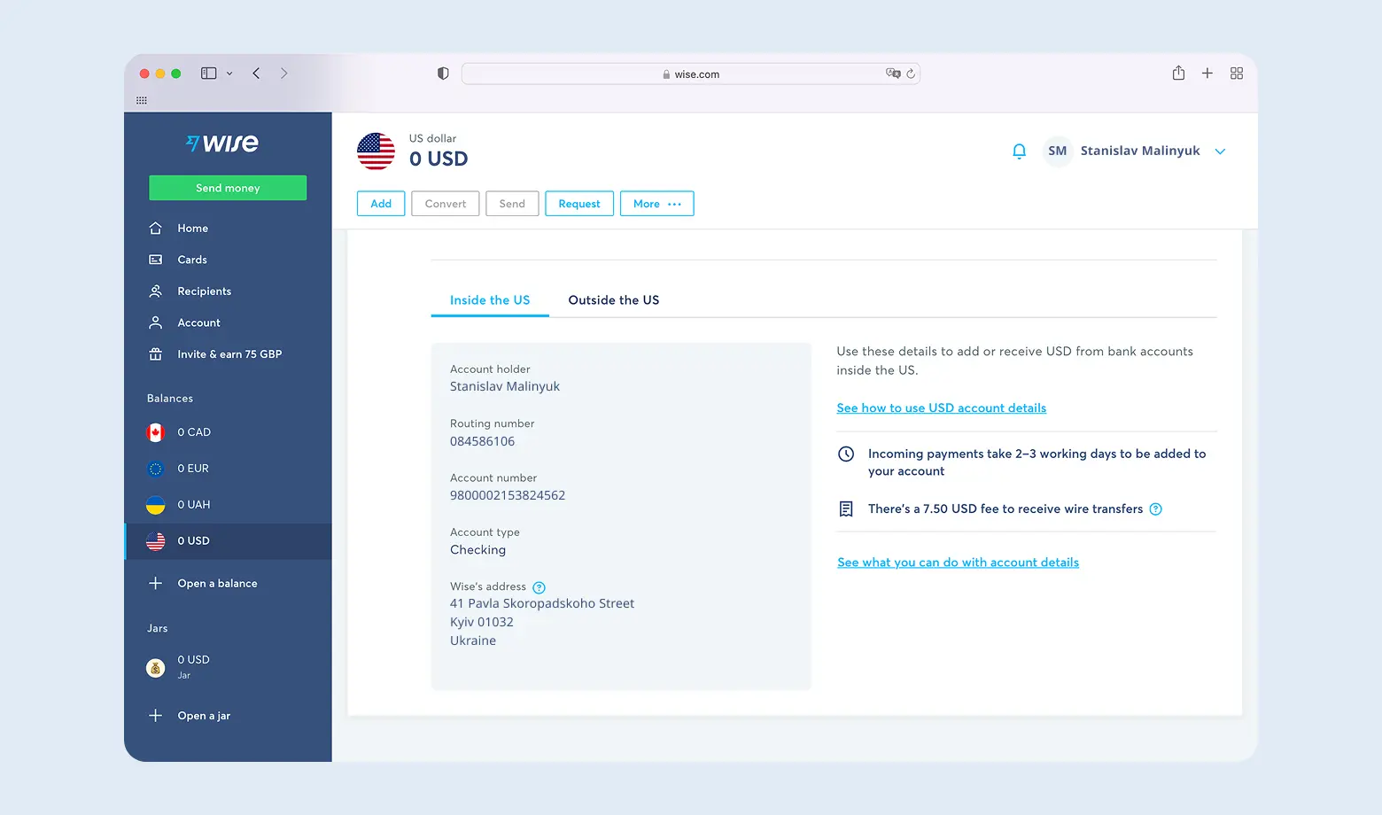Доларовий рахунок Wise для платежів зі США