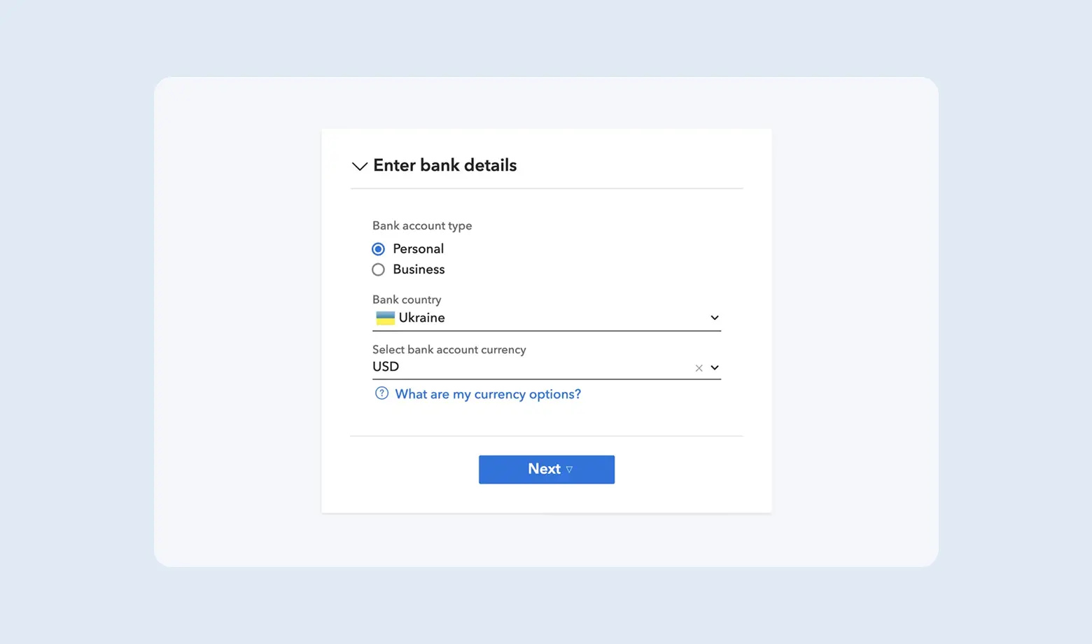 dodanie rachunku bankowego do wypłaty pieniędzy z Payoneer w Ukrainie